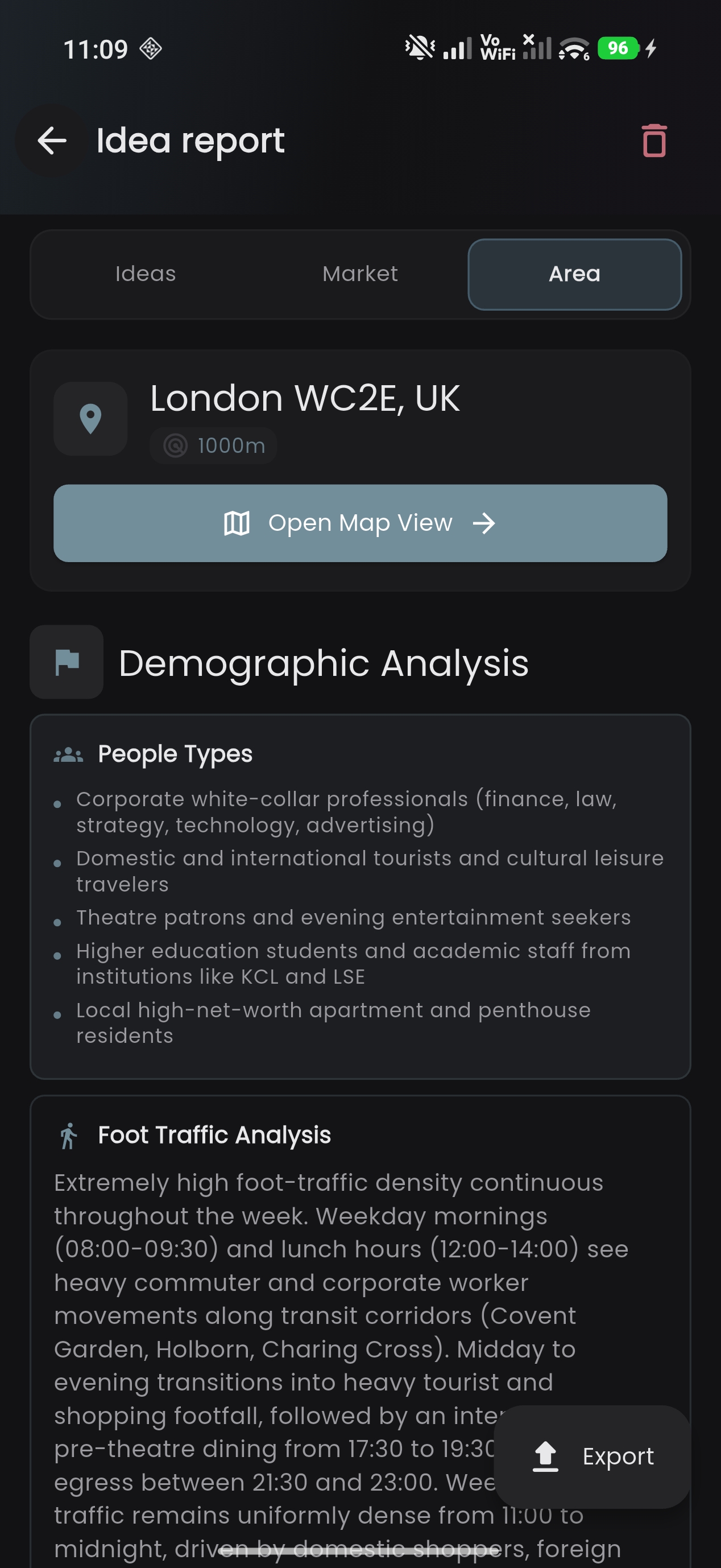 Geographic idea report area view